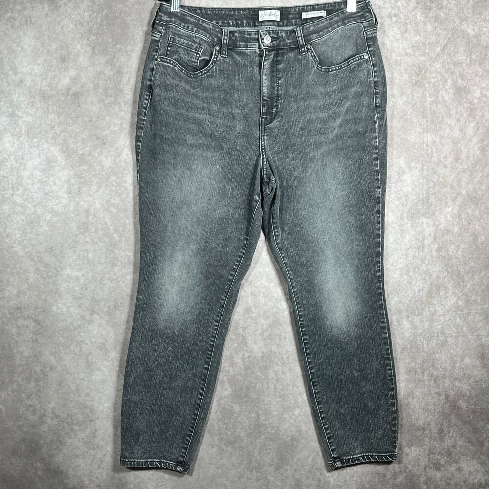Wonderly Jeans Womens Size 14 Gray Denim High Rise Skinny Ankle Raw Hem Stretch